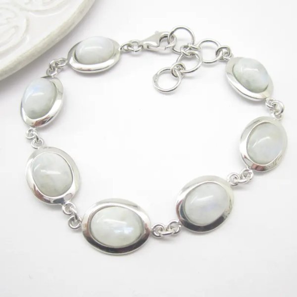 KAMIEŃ KSIĘŻYCOWY i srebro rodowane - bransoletka