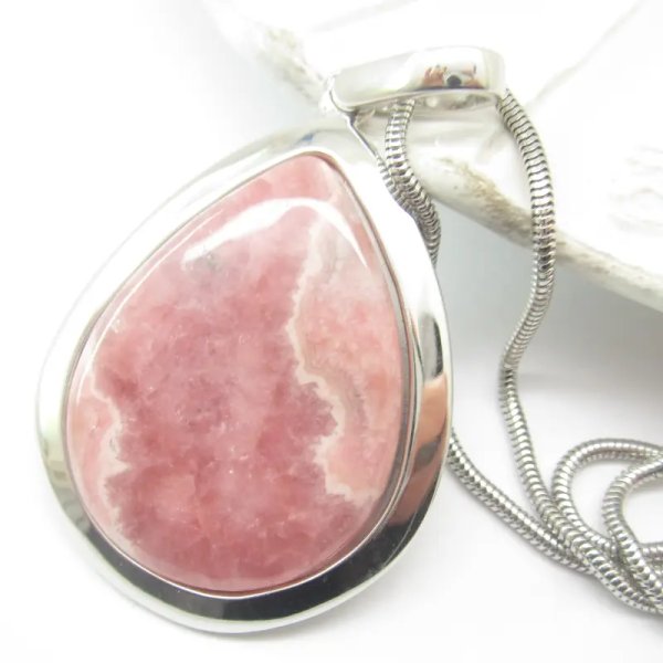 Rodochrozyt i srebro rodowane - naszyjnik 