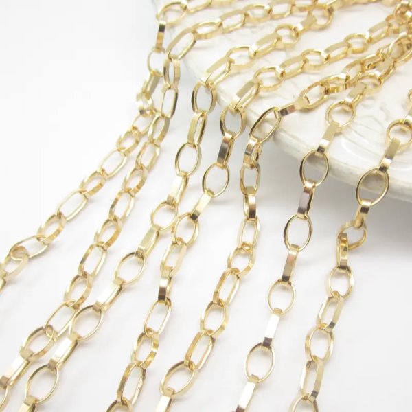 Srebro złocone Ag  - Łańcuch oczka 7,1x4,9mm (20cm)