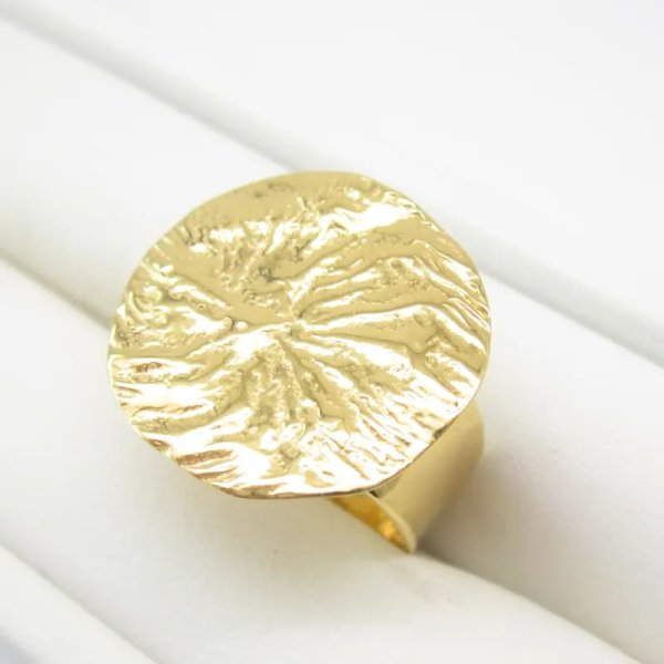 Pierścionek blaszka młotkowana - srebro złocone