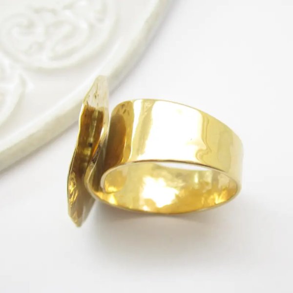 Pierścionek blaszka młotkowana - srebro złocone