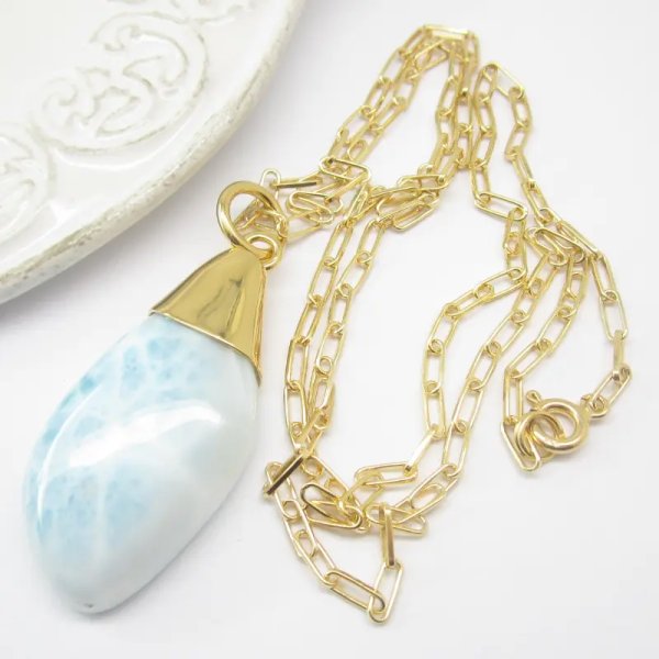 LARIMAR i srebro złocone - naszyjnik na łańcuszku