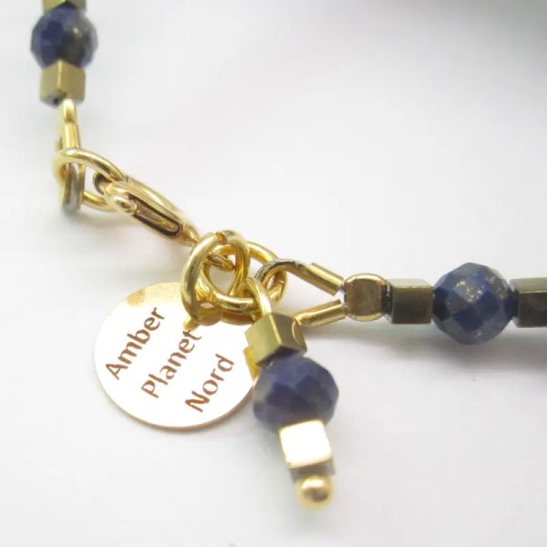 Kwarc Różowy, Lapis, Hematyt i srebro złocone - bransoletka