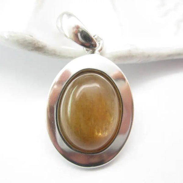 Kamień Słoneczny i srebro rodowane - zawieszka owal
