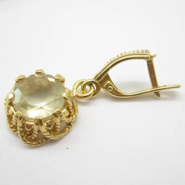 Cytryn (Lemon) fasetowany w srebrze złoconym - kolczyki okrągłe