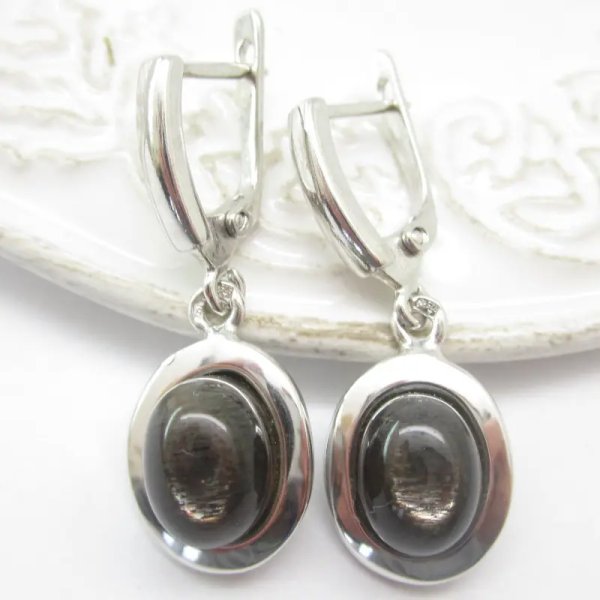 Kamień Słoneczny i srebro rodowane - kolczyki owale (para)