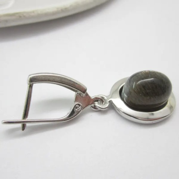 Kamień Słoneczny i srebro rodowane - kolczyki owale (para)