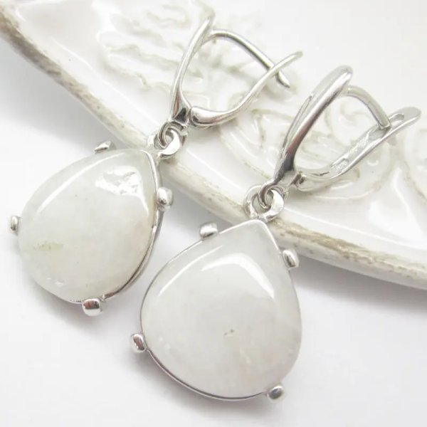 Morganit i srebro rodowane - kolczyki łzy (para)