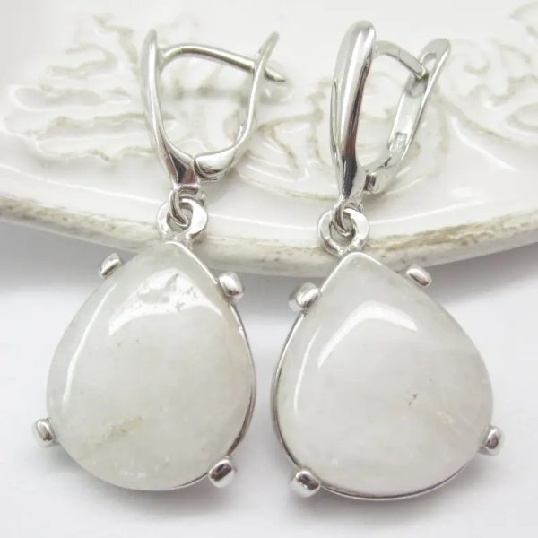 Morganit i srebro rodowane - kolczyki łzy (para)