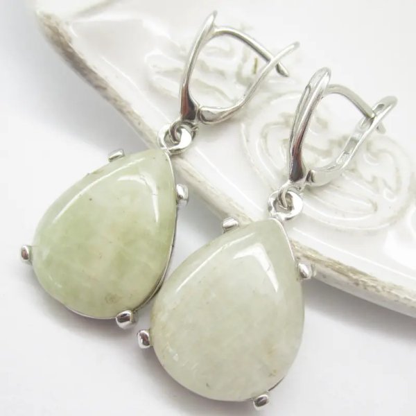 Morganit i srebro rodowane - kolczyki łzy (para)