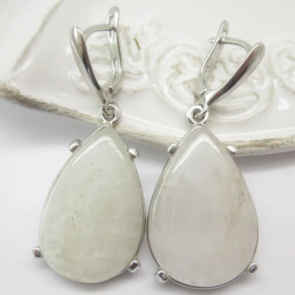 Morganit i srebro rodowane - kolczyki łzy (para)