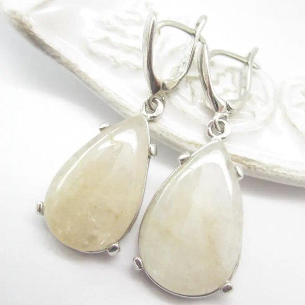 Morganit i srebro rodowane - kolczyki łzy (para)