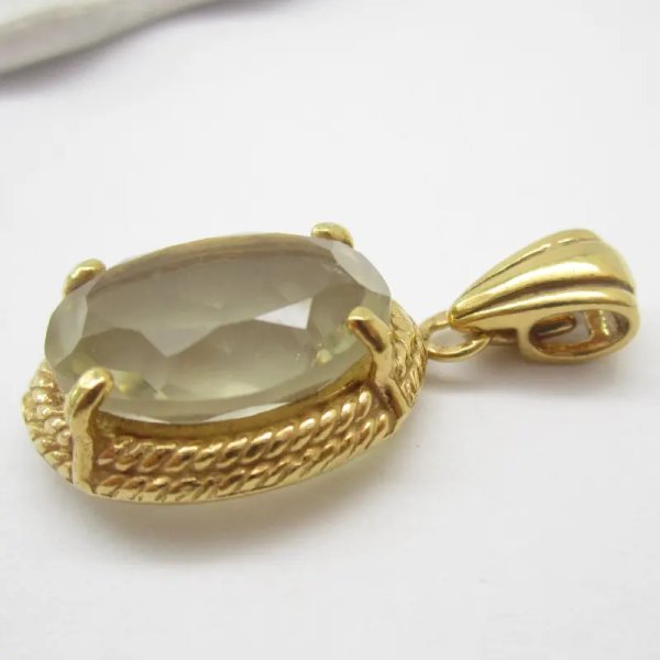 Cytryn (Lemon) fasetowany i srebro złocone - wisiorek owal