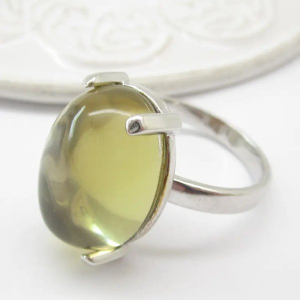 Cytryn (Lemon) i srebro rodowane - pierścionek owal (Rozmiar Jubilerski 16, 17, 18 lub 19)