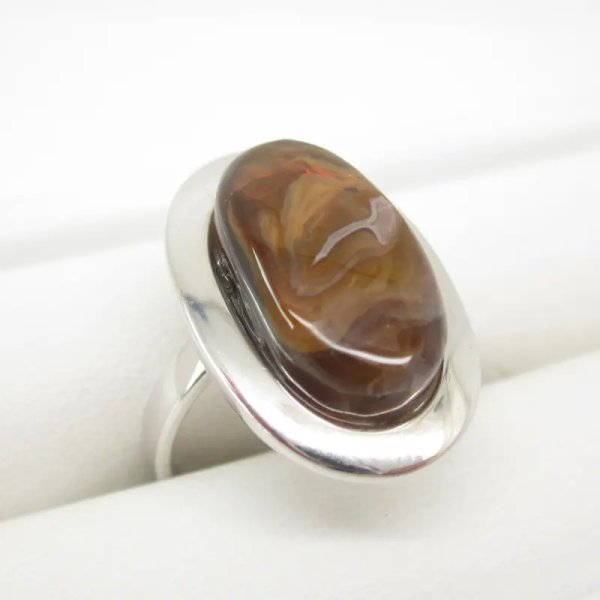 Opal Ognisty i srebro rodowane - pierścionek owal (Rozmiar Jubilerski 16) z regulacją