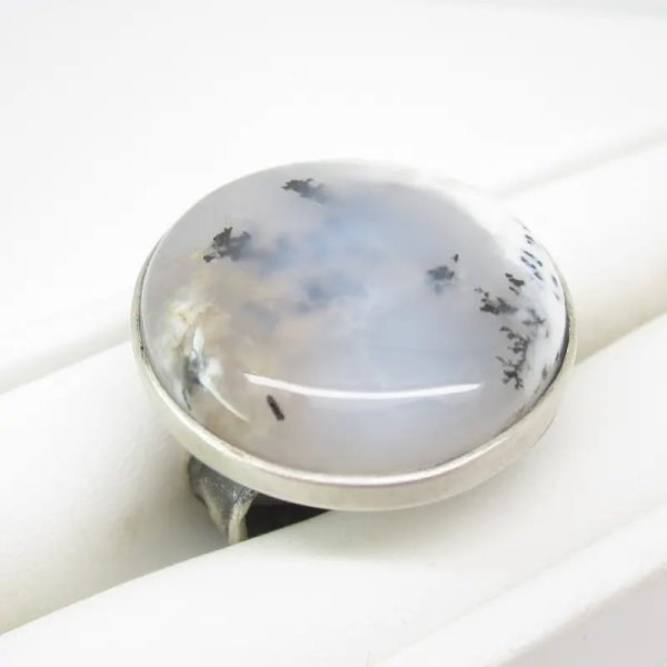 Agat Dendryt i srebro oksydowane - pierścionek okrąg (Rozmiar Jubilerski 19)