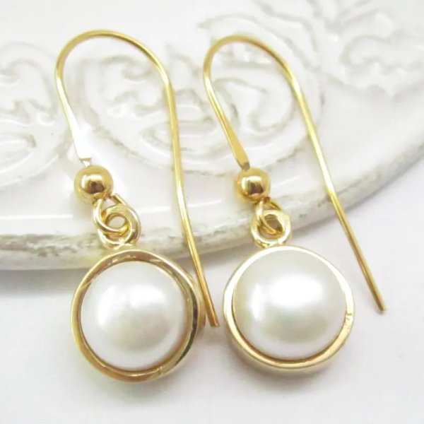 Perły Białe w srebrze złoconym - kolczyki