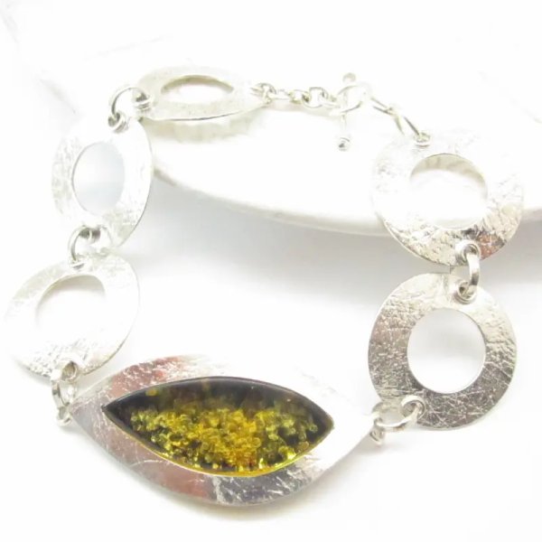 Zielony Bursztyn i srebro - bransoletka