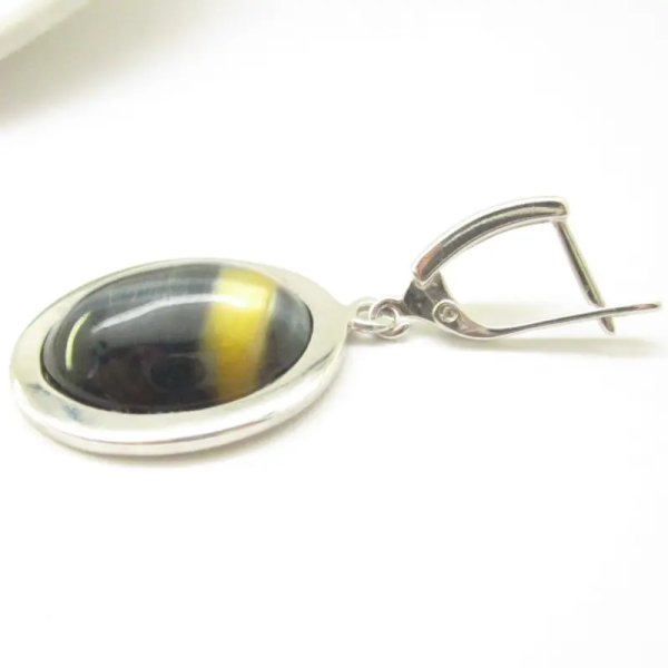 Sokole Oko w srebrze rodowanym - kolczyki owale