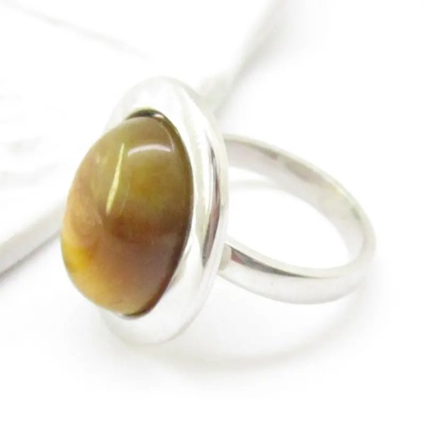 Tygrysie Oko w srebrze rodowanym - pierścionek owal (Rozmiar Jubilerski 17) z regulacją