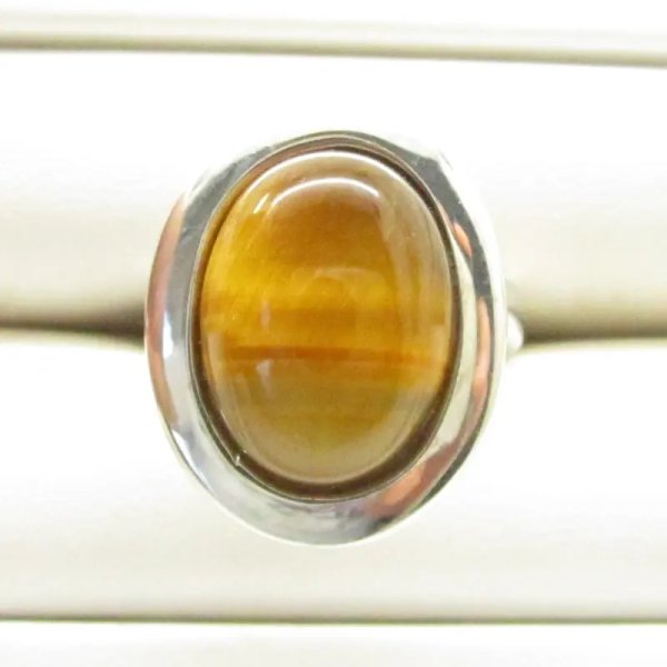 Tygrysie Oko w srebrze rodowanym - pierścionek owal (Rozmiar Jubilerski 17) z regulacją