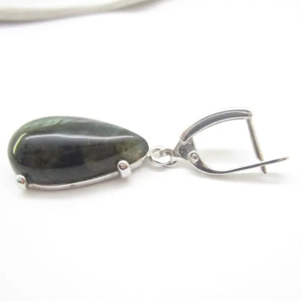 Labradoryt i srebro rodowane - kolczyki łzy