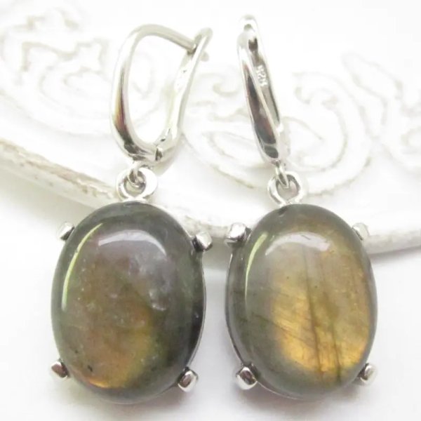 Labradoryt i srebro rodowane - kolczyki owale