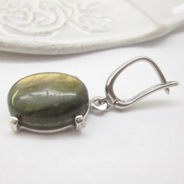 Labradoryt i srebro rodowane - kolczyki owale