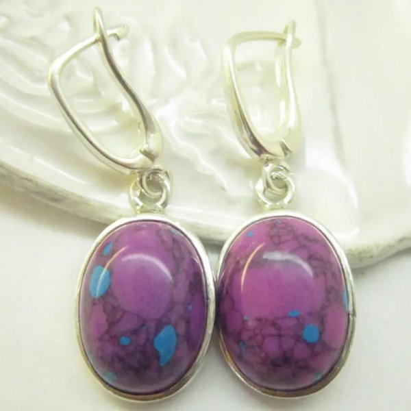 Turkus fioletowy i srebro - kolczyki owale