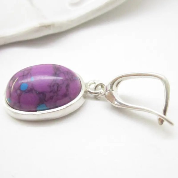 Turkus fioletowy i srebro - kolczyki owale