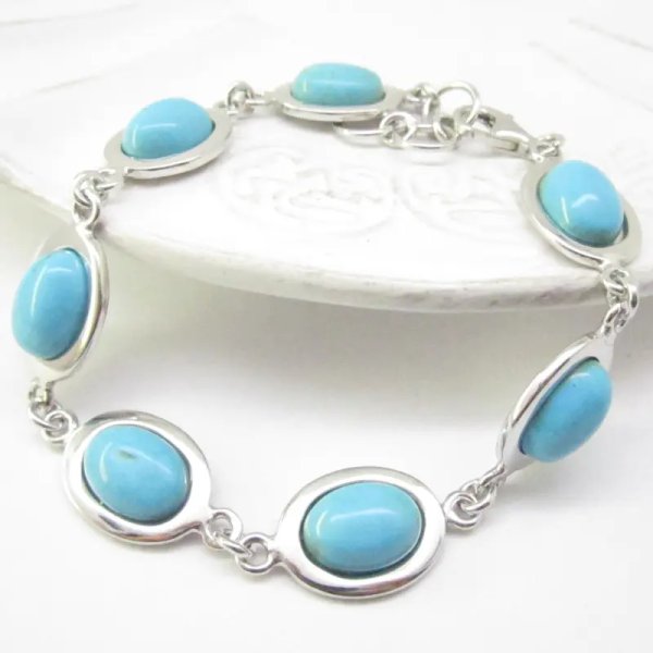 Turkus i srebro rodowane - bransoletka owale