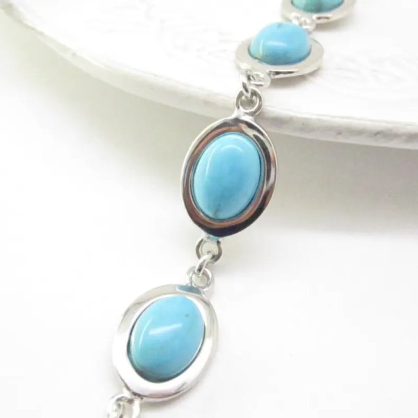 Turkus i srebro rodowane - bransoletka owale