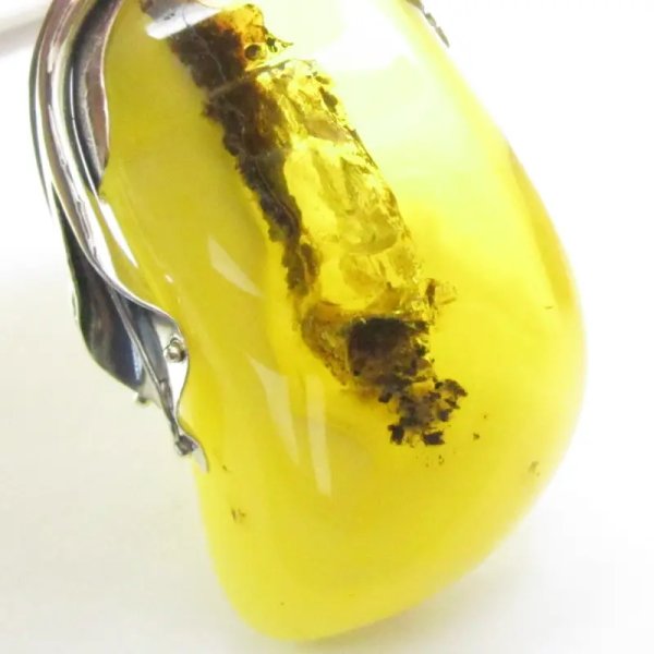 Bursztyn dwu-kolorowy z inkluzją i srebro oksydowane - zawieszka