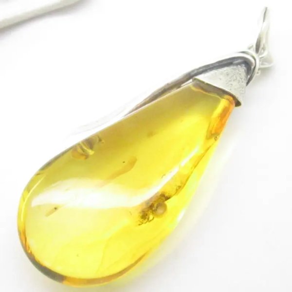 Bursztyn z inkluzją, pająkiem i srebro oksydowane - zawieszka