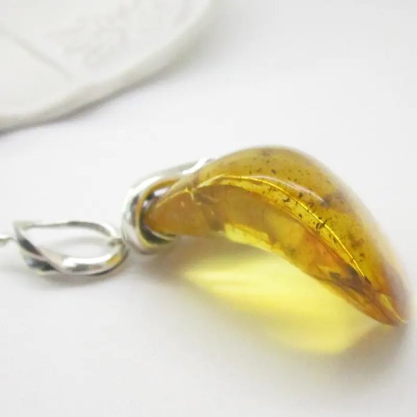 Bursztyn z inkluzjami (mrówka,mucha) , srebro oksydowane 