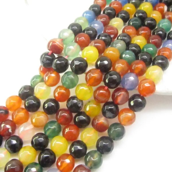 Agat kolorowy fasetowany kulki 8 mm – sznur ok. 38 cm
