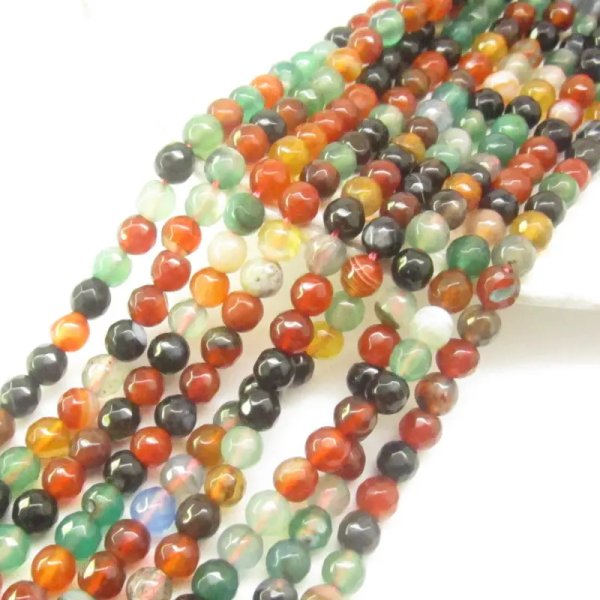 Agat kolorowy fasetowany kulki 6 mm – sznur ok. 38 cm