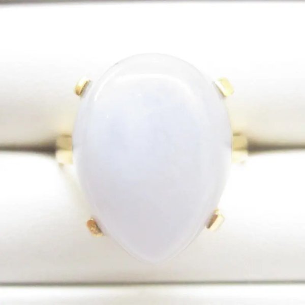 Chalcedon i srebro złocone - pierścionek łza (Rozmiar Jubilerski 20)