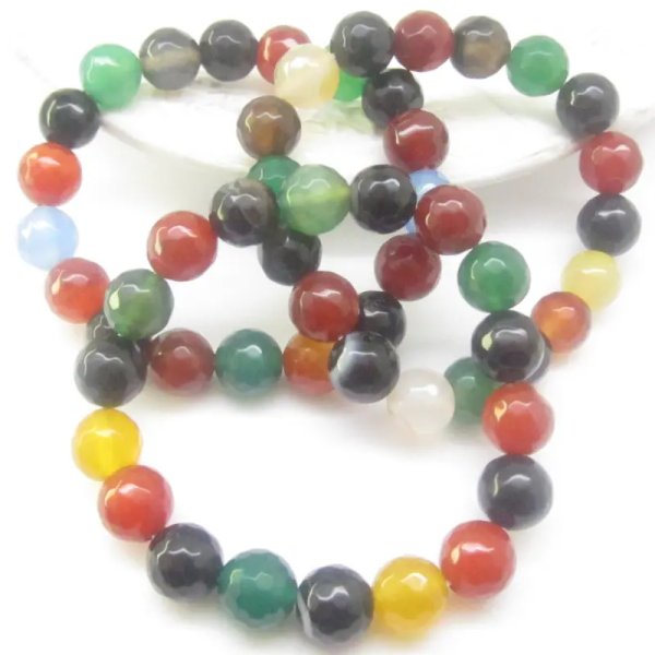 Agat kolorowy Fasetowany - kulki 10 mm - bransoleta 18 cm
