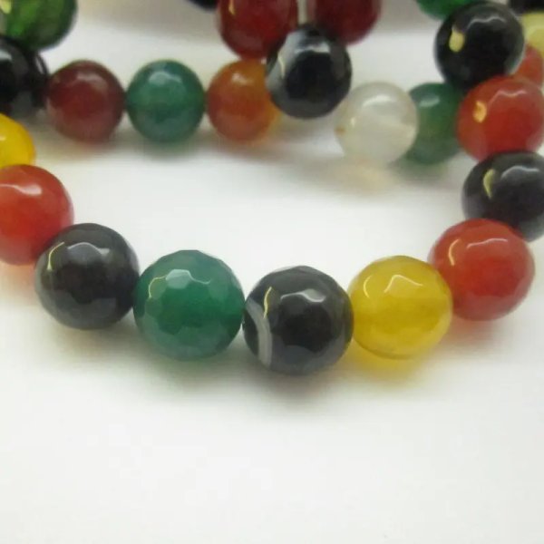 Agat kolorowy Fasetowany - kulki 10 mm - bransoleta 18 cm