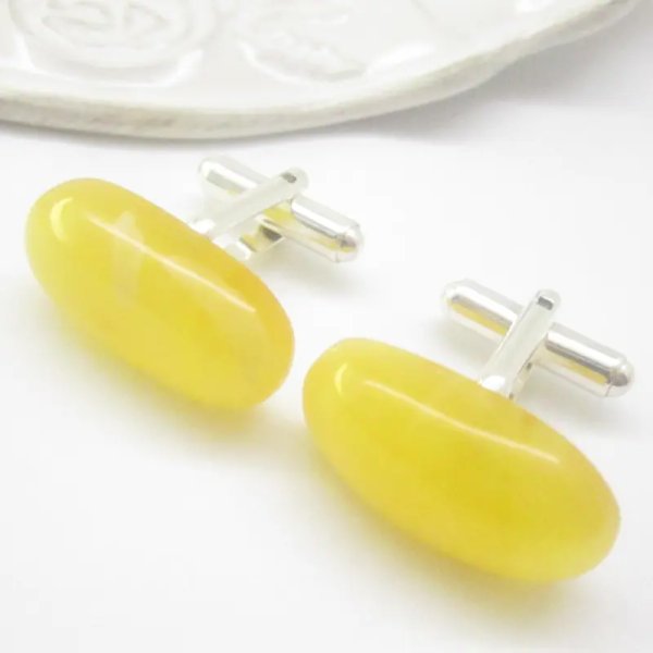 Bursztyn Mleczny w srebrze - spinki do mankietów owalne