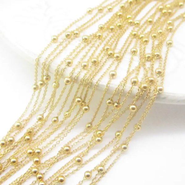 Łańcuszek Anker z kulkami (38 cm - 70 cm) - srebro złocone