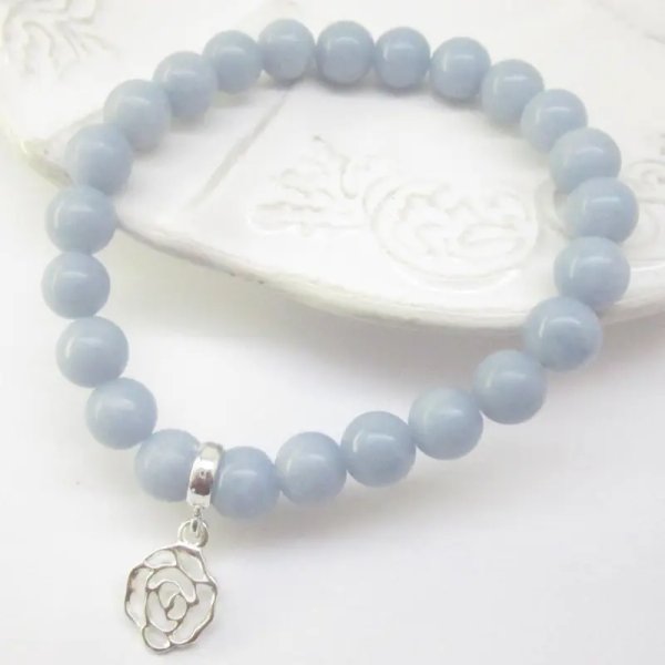 Angelit i srebro bransoletka 18 cm