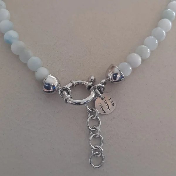 Larimar i młotkowane srebro rodowane - naszyjnik