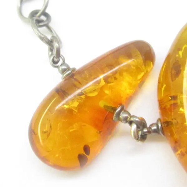 Bursztyn koniakowy, rzemień i srebro oksydowane - bransoleta