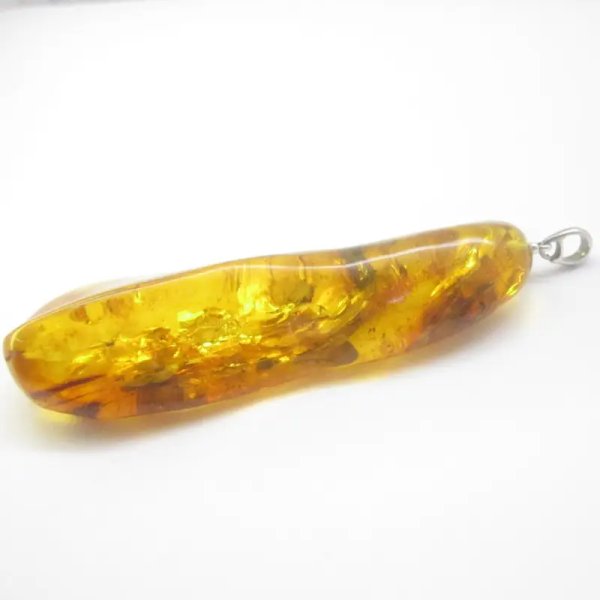 Owady, inkluzje roślinne w bursztynie i srebro - wisiorek z rzemieniem