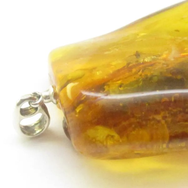 Łodyga trawy w bursztynie i srebro - zawieszka z rzemieniem