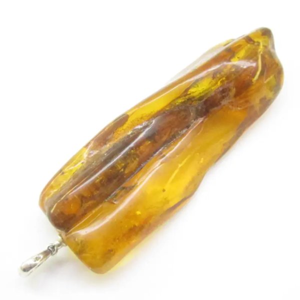 Łodyga trawy w bursztynie i srebro - zawieszka z rzemieniem