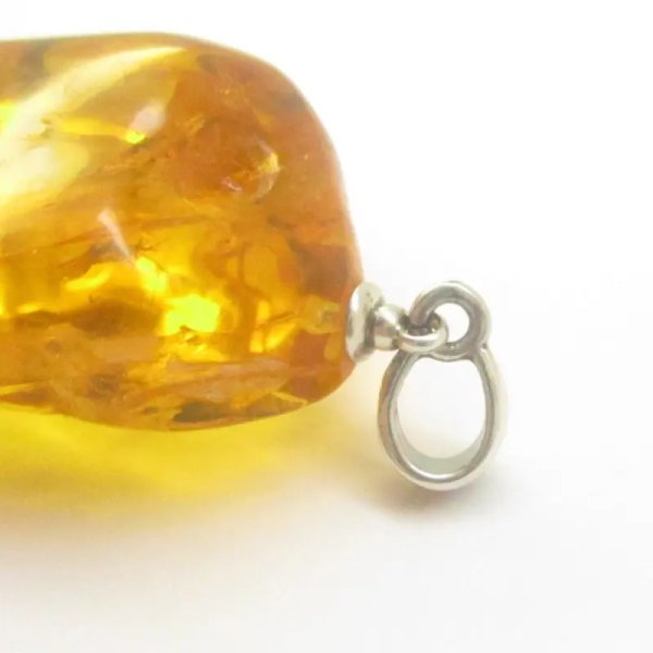 Owady, inkluzje roślinne w bursztynie i srebro - zawieszka z rzemieniem