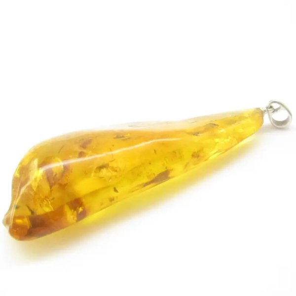 Owady, inkluzje roślinne w bursztynie i srebro - wisiorek z rzemieniem